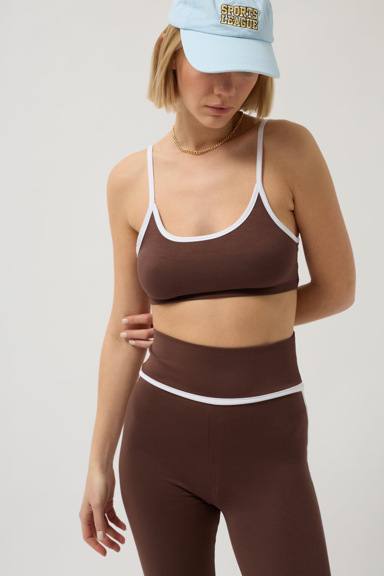 Piping Detail Strappy Brown Bra