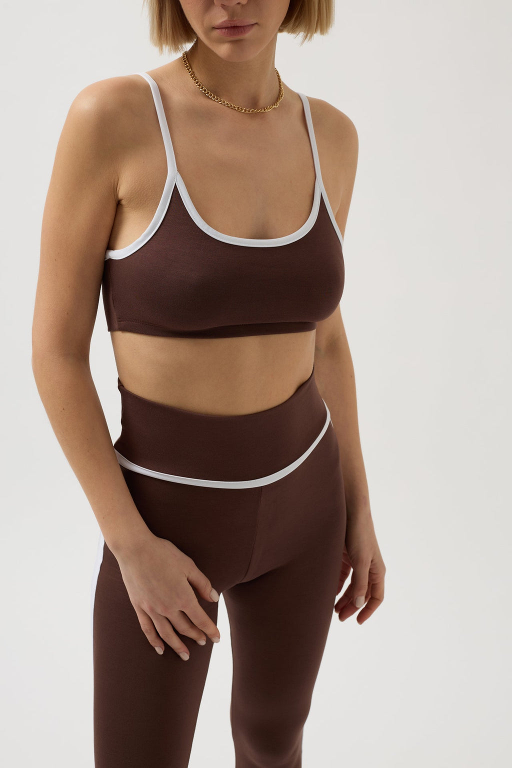 Piping Detail Strappy Brown Bra