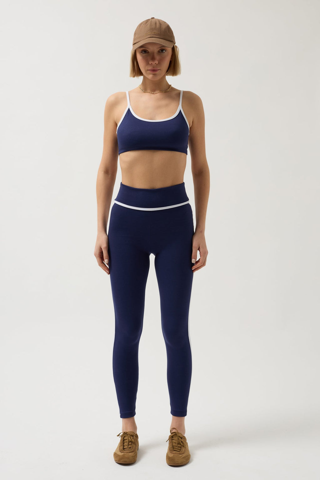 Piping Detail Strappy Navy Bra