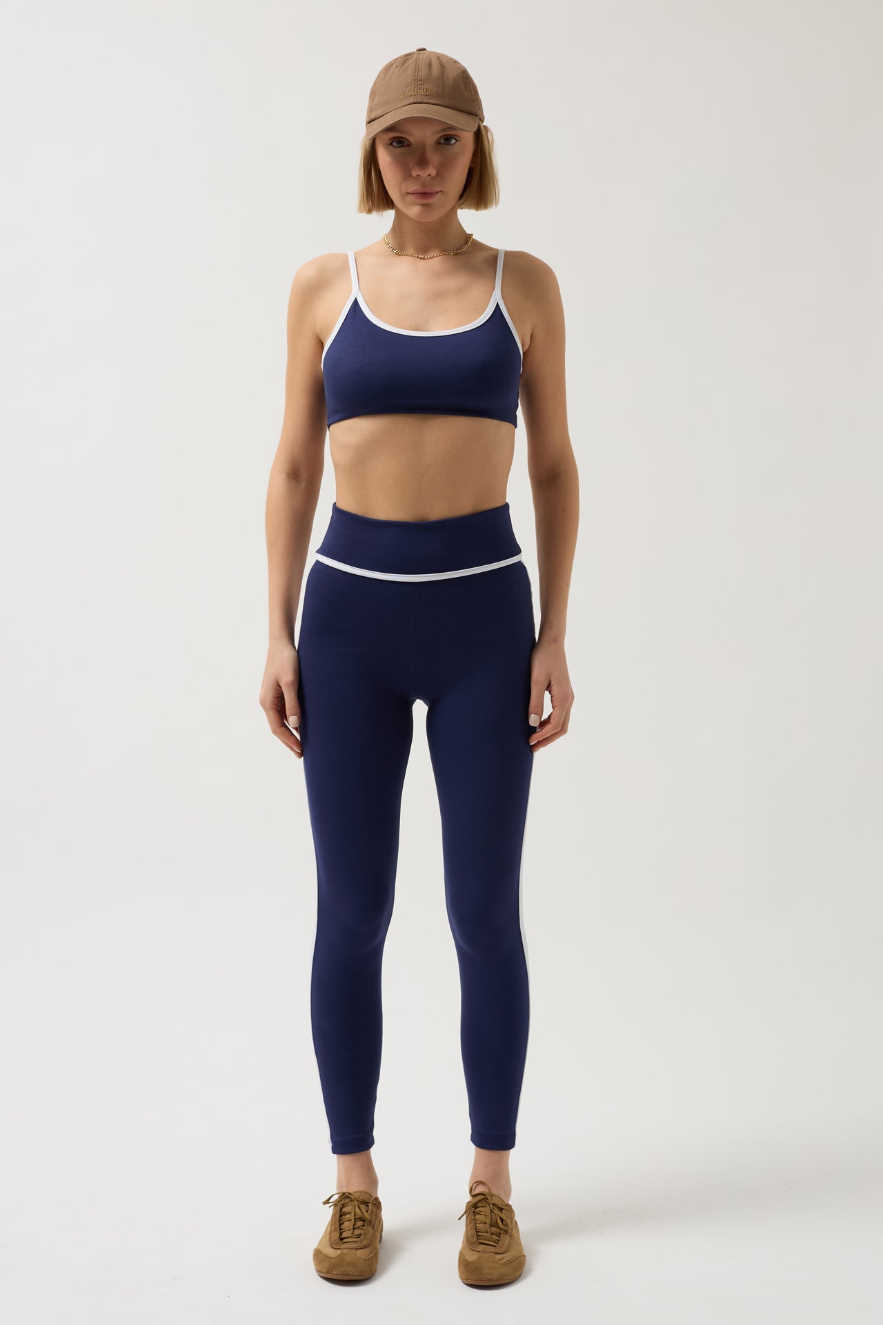Piping Detail Strappy Navy Bra
