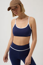 Piping Detail Strappy Navy Bra