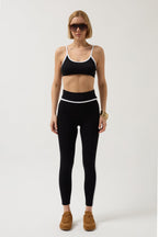 Piping Detail Strappy Black Bra