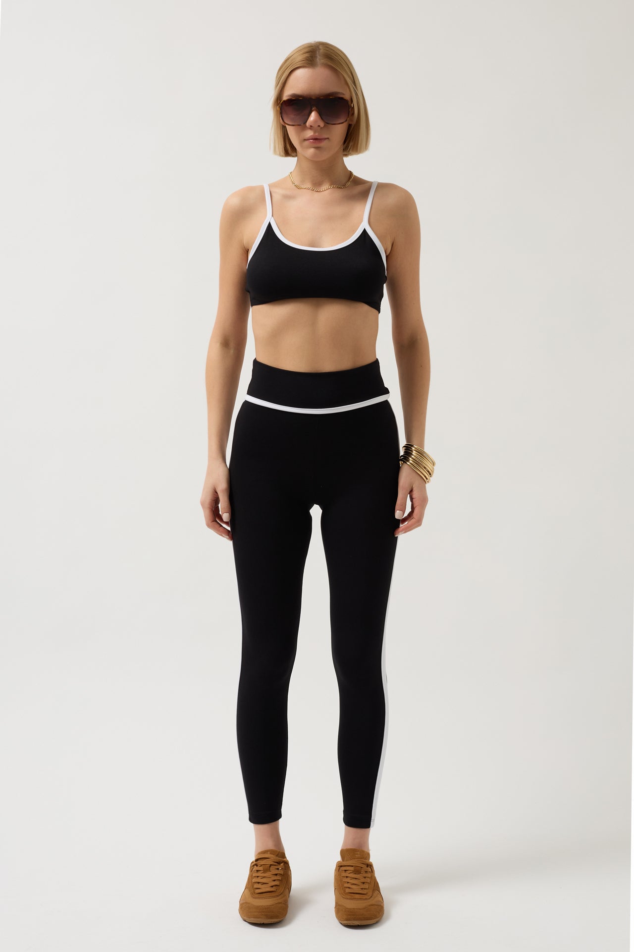Piping Detail Strappy Black Bra