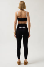 Piping Detail Strappy Black Bra