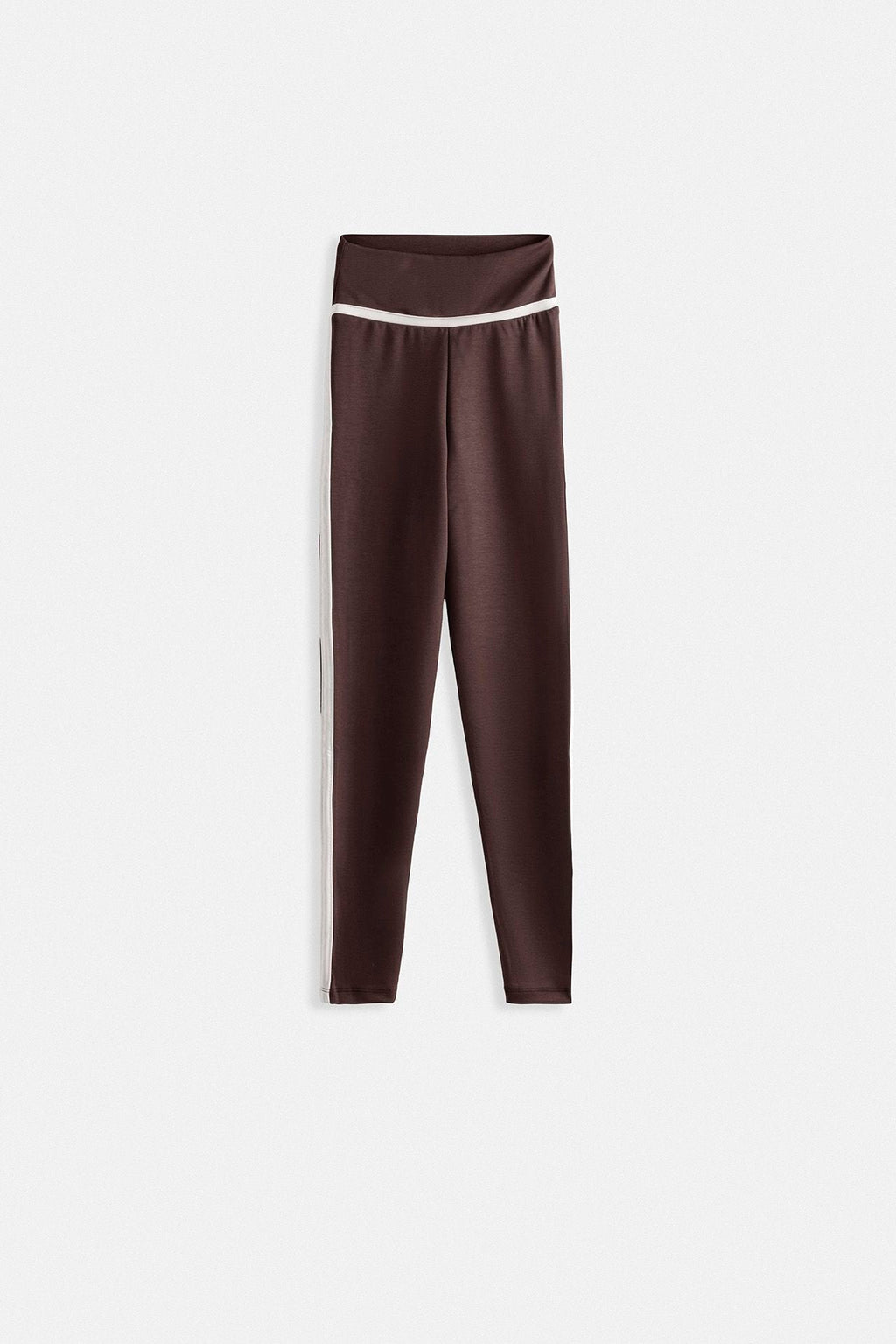Piping Detail High Waist Brown Leggings