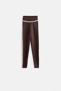 Piping Detail High Waist Brown Leggings