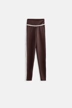 Piping Detail High Waist Brown Leggings