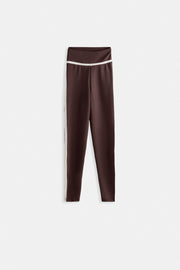 High Waist Brown Leggings with Piping Detail