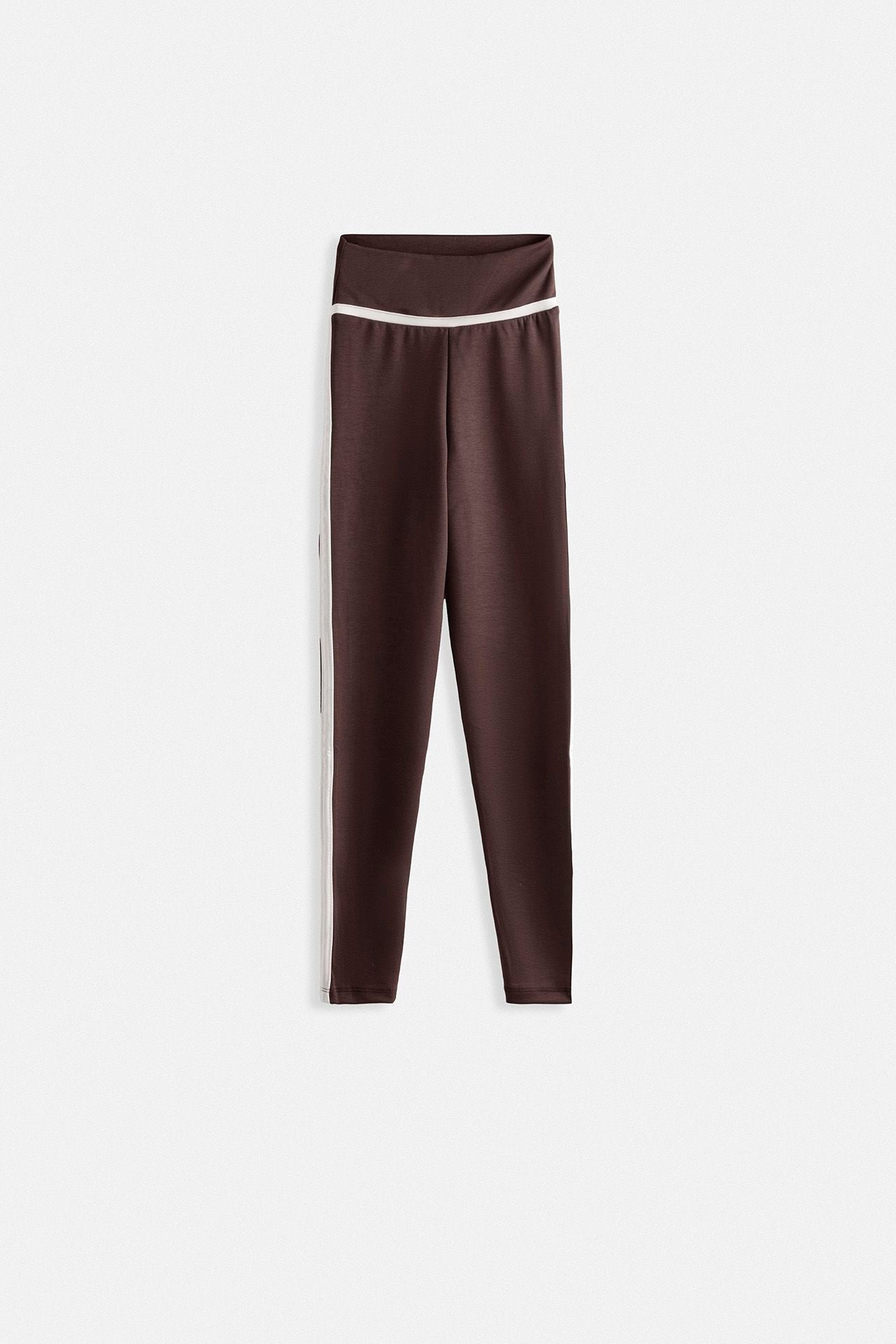 Piping Detail High Waist Brown Leggings