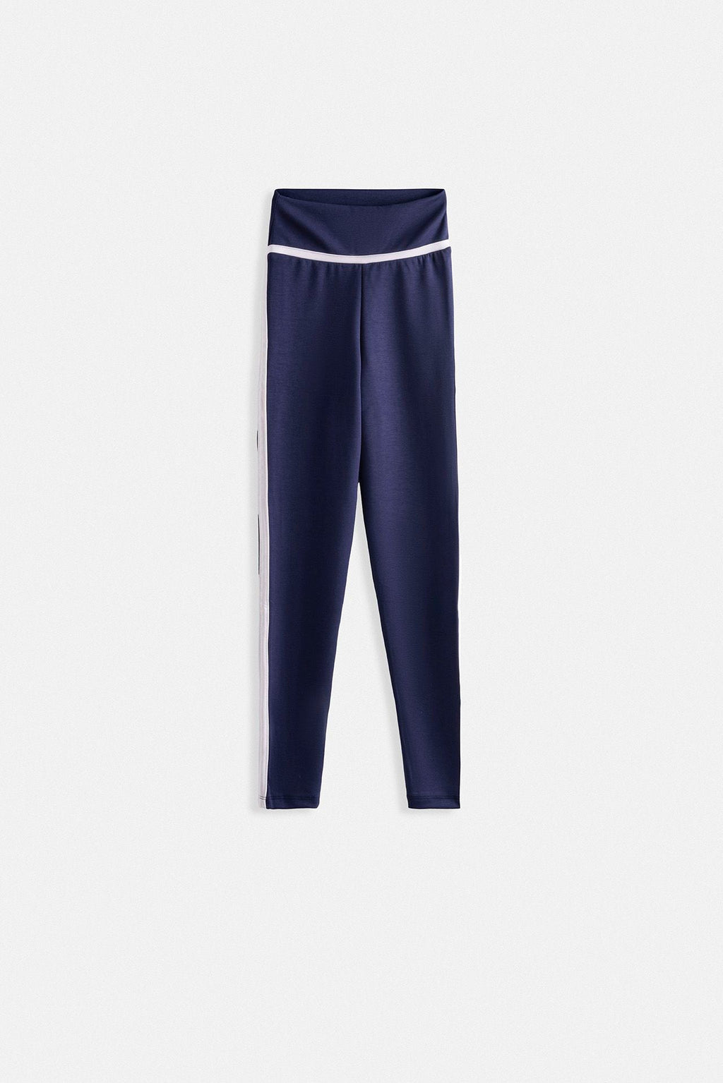 Piping Detail High Waist Navy Leggings
