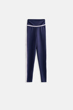 Piping Detail High Waist Navy Leggings