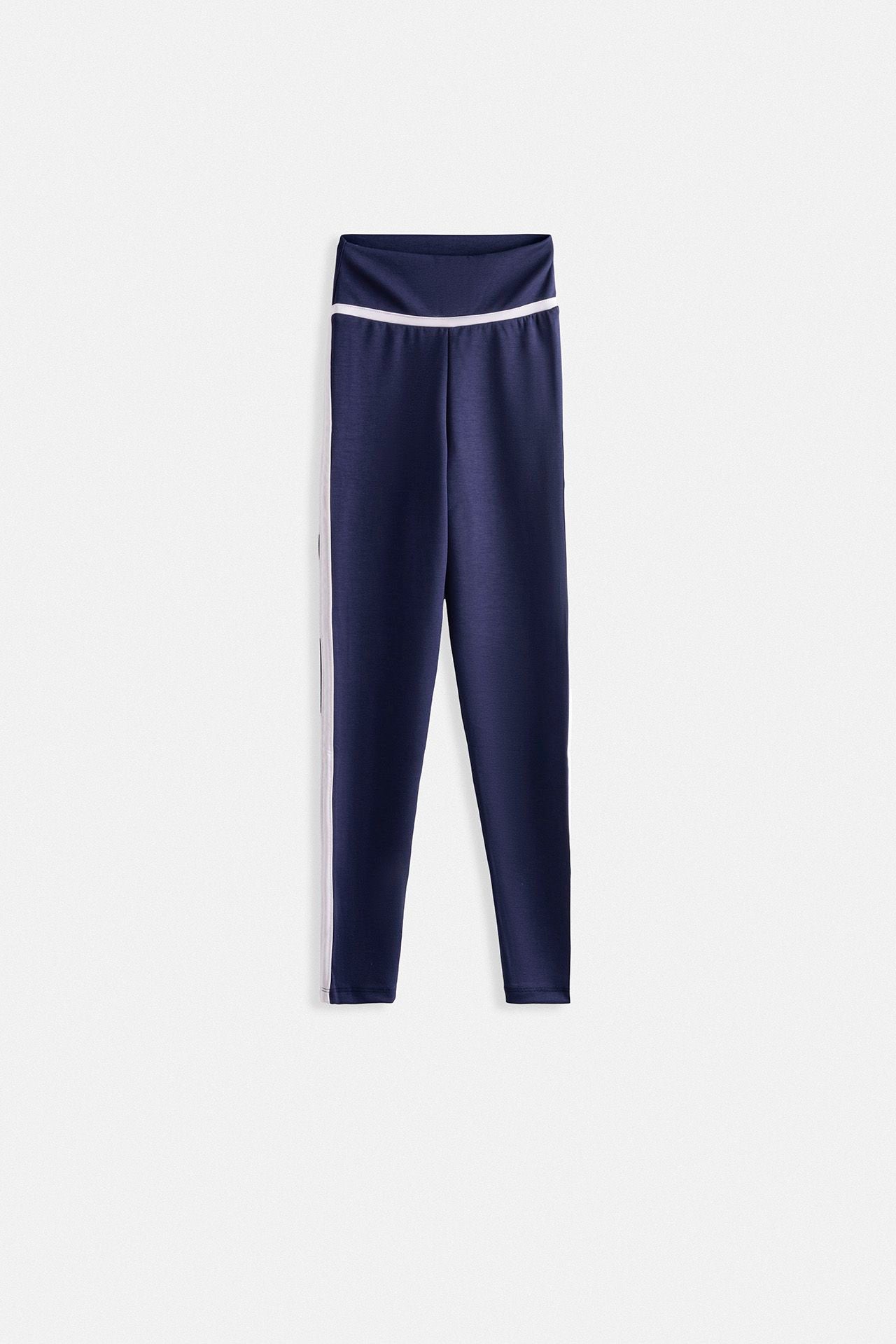 Piping Detail High Waist Navy Leggings