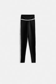 High Waist Black Leggings with Piping Detail