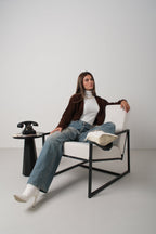 Crop Brown Knitted Cardigan with Piping
