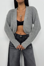 Piped Crop Gray Knit Cardigan