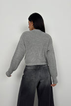 Piped Crop Gray Knit Cardigan