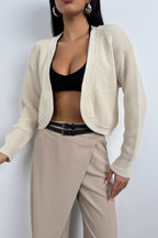 Piped Crop Beige Knit Cardigan