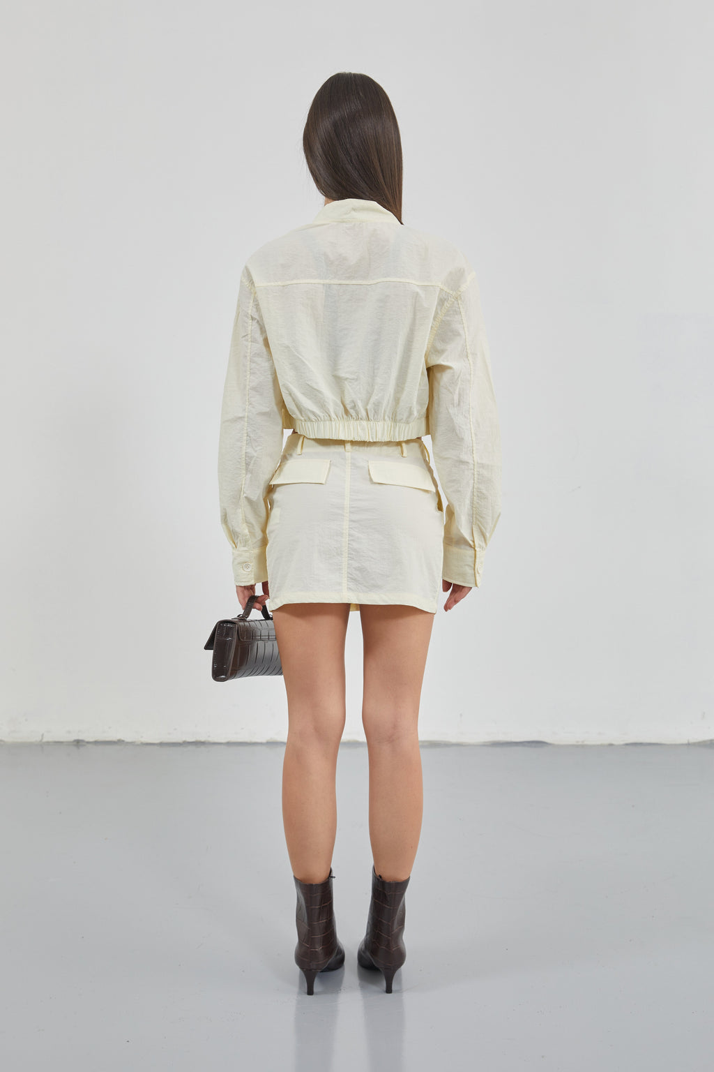 Pocket Detail Parasut Ecru Crop Jacket