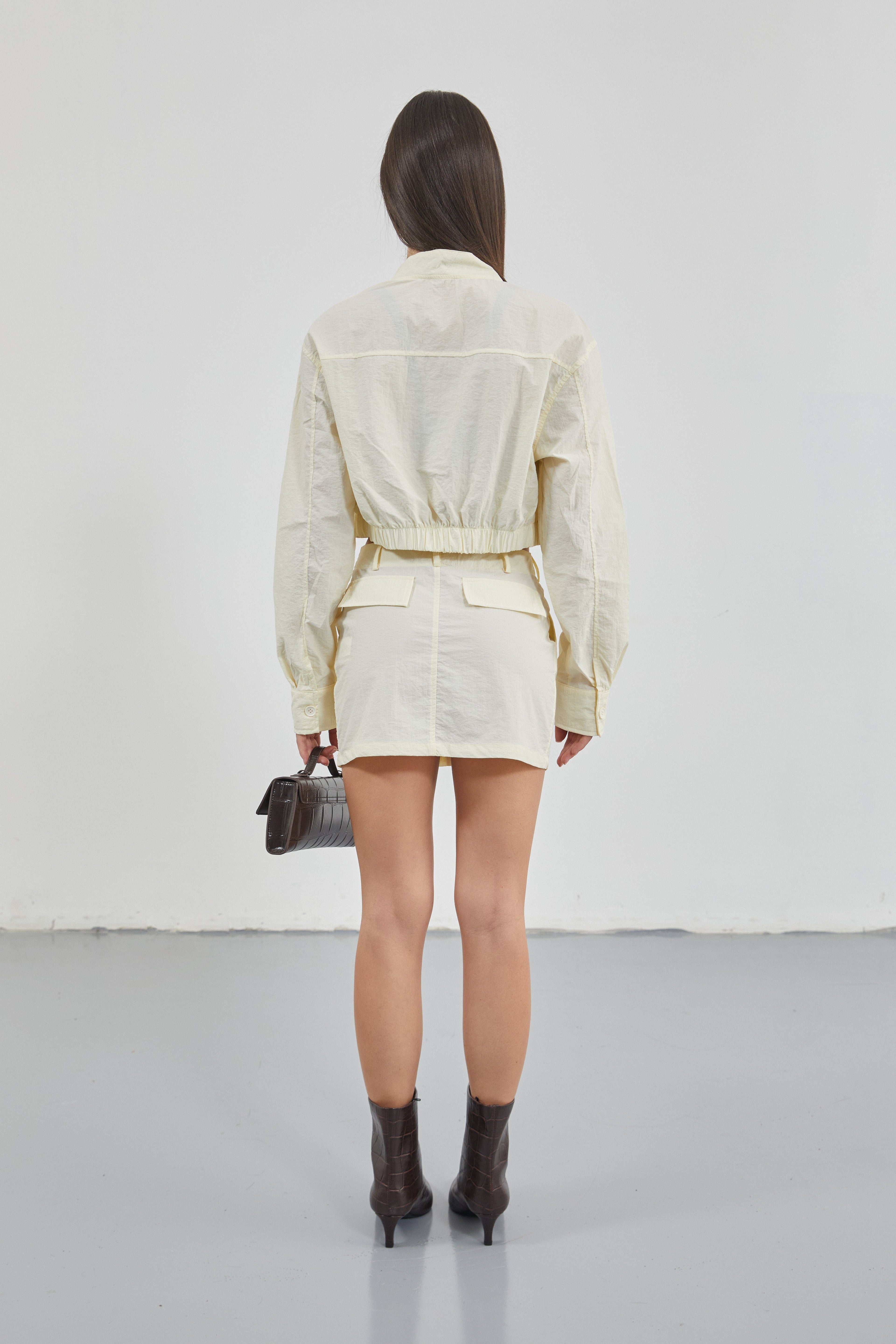 Pocket Detail Parasut Ecru Crop Jacket