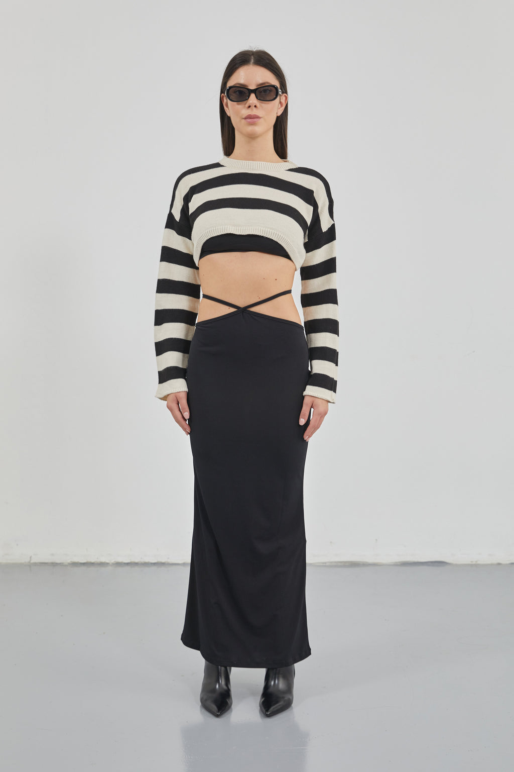 Waist Tie Maxi Black Skirt
