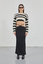 Waist Tie Maxi Black Skirt