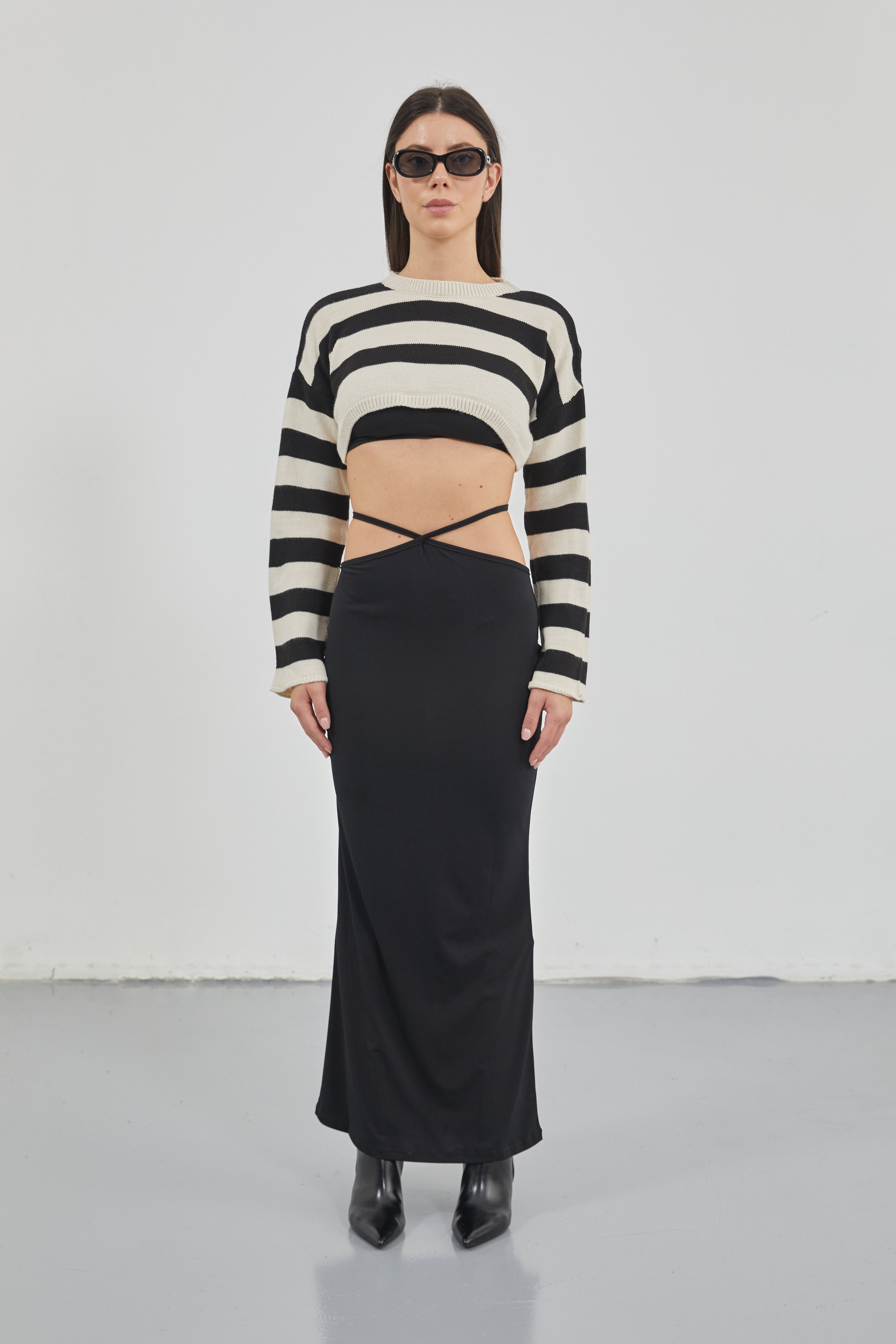 Waist Tie Maxi Black Skirt
