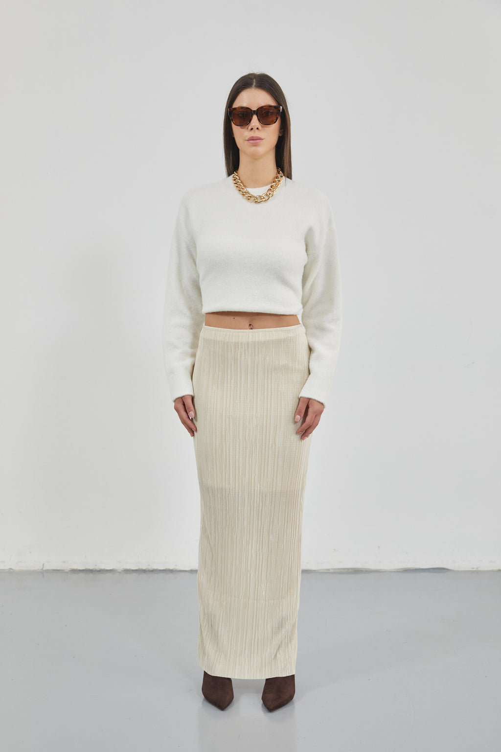 Low Waist Maxi Length Beige Skirt