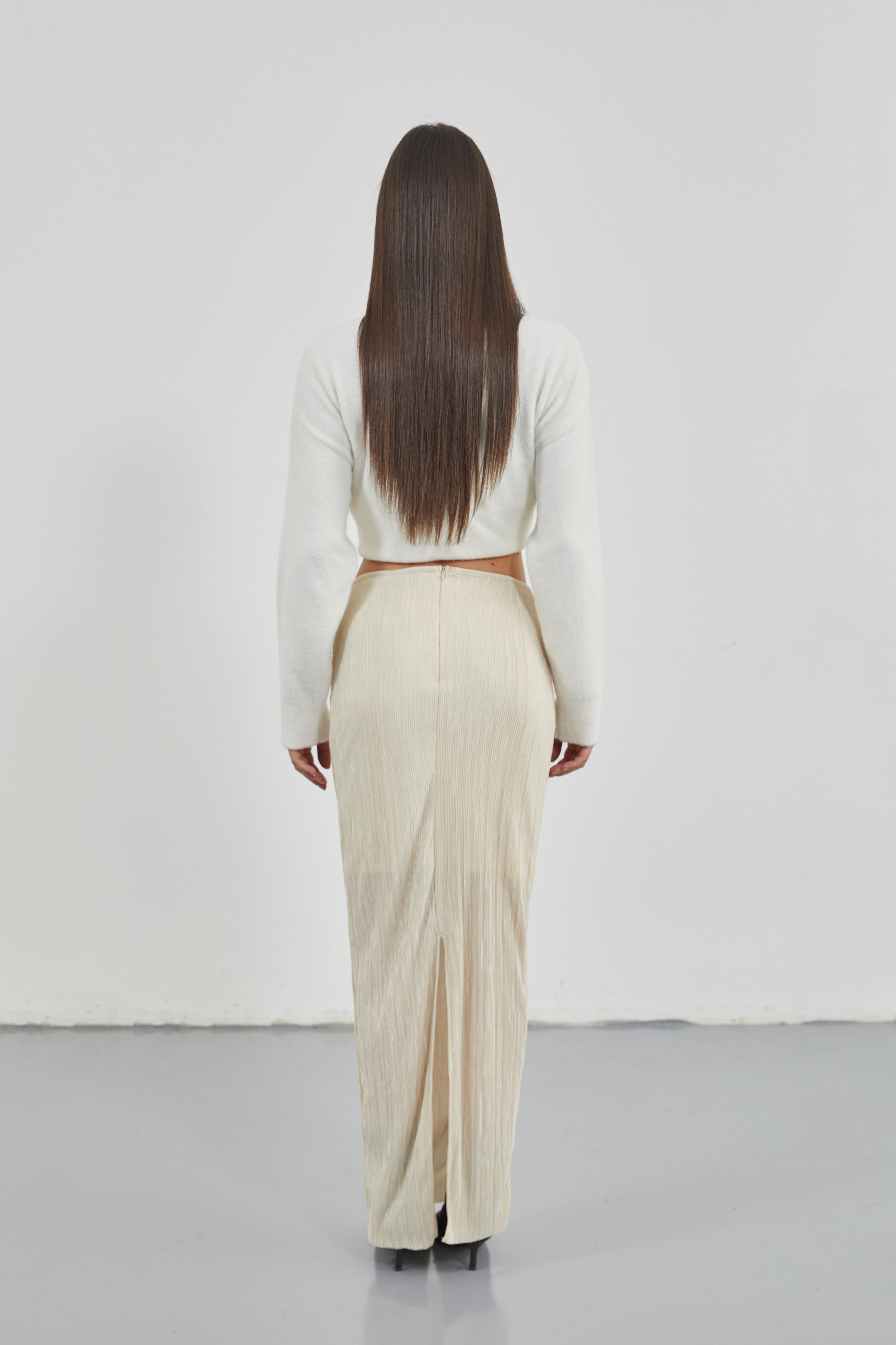 Low Waist Maxi Length Beige Skirt