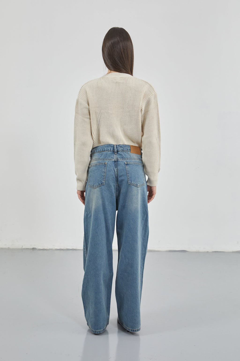 Low Waist Double Buttoned Blue Wide Leg Jeans