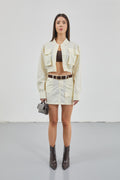 Pocket Detail Parasut Ecru Crop Jacket