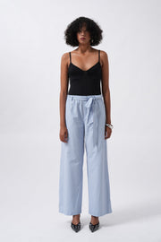 Striped Blue Trousers with Belt Detail