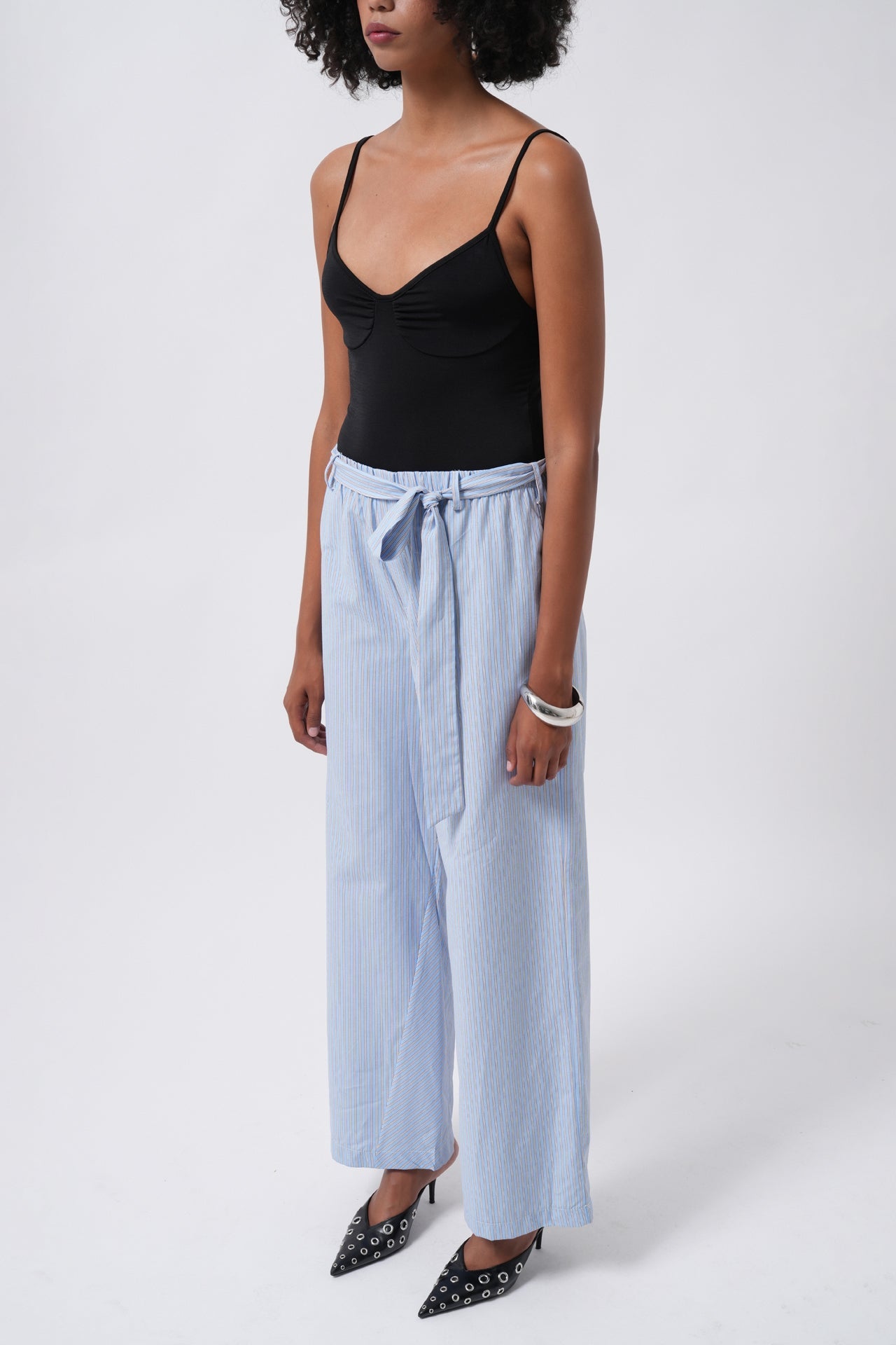 Sash Detail Striped Blue Pants