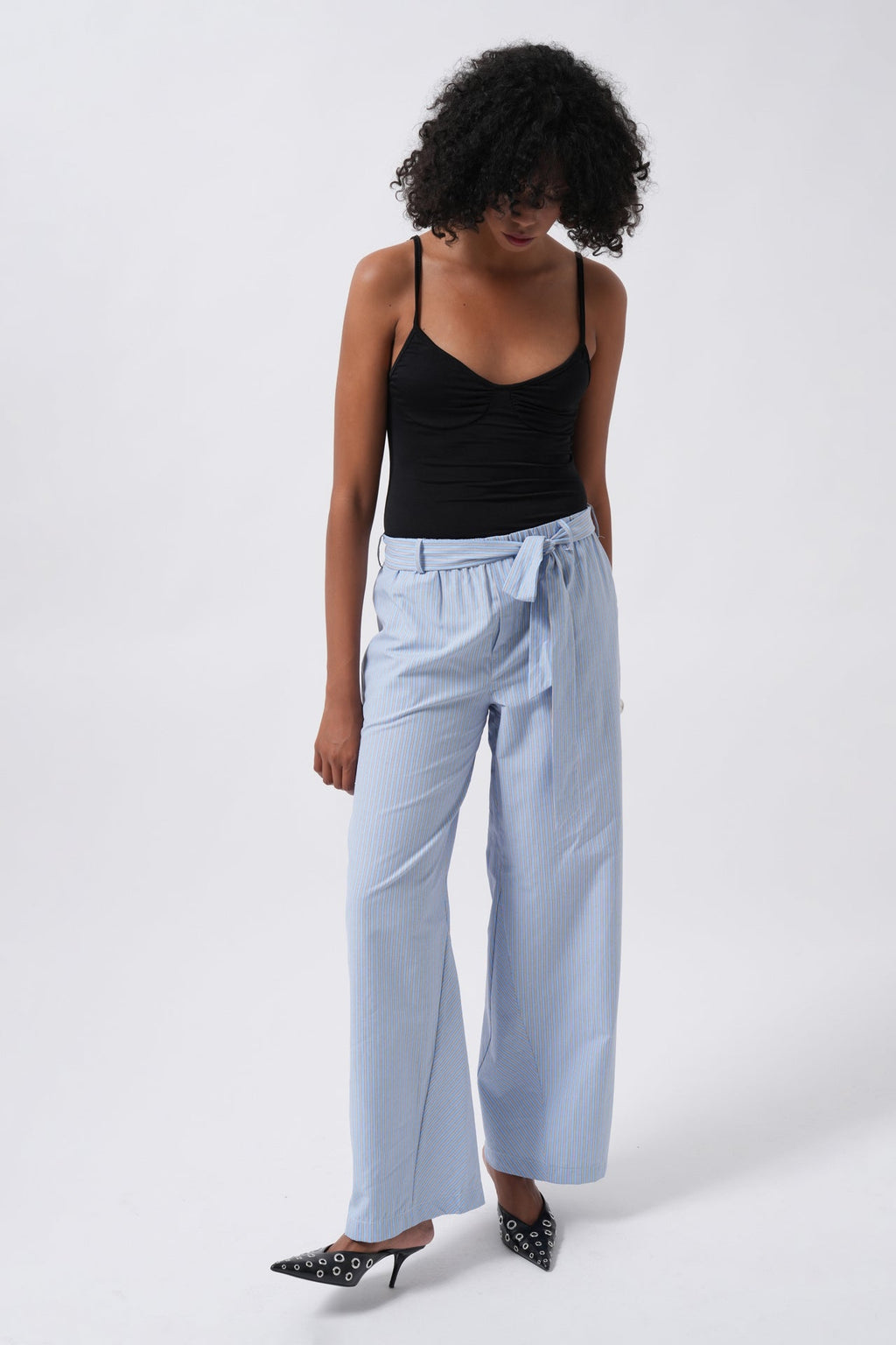 Sash Detail Striped Blue Pants