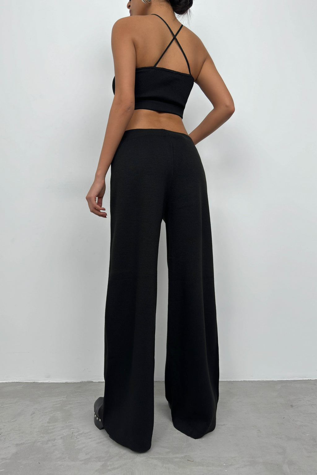Wide-Leg Black Knit Sweatpants