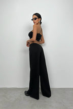 Wide-Leg Black Knit Sweatpants