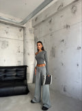 Wide-Leg Gray Knit Sweatpants