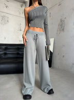 Wide-Leg Gray Knit Sweatpants