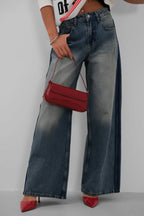 Wide Leg Washed Blue Jeans