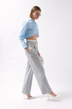Boxer Detail Lace-Up Gray Pants