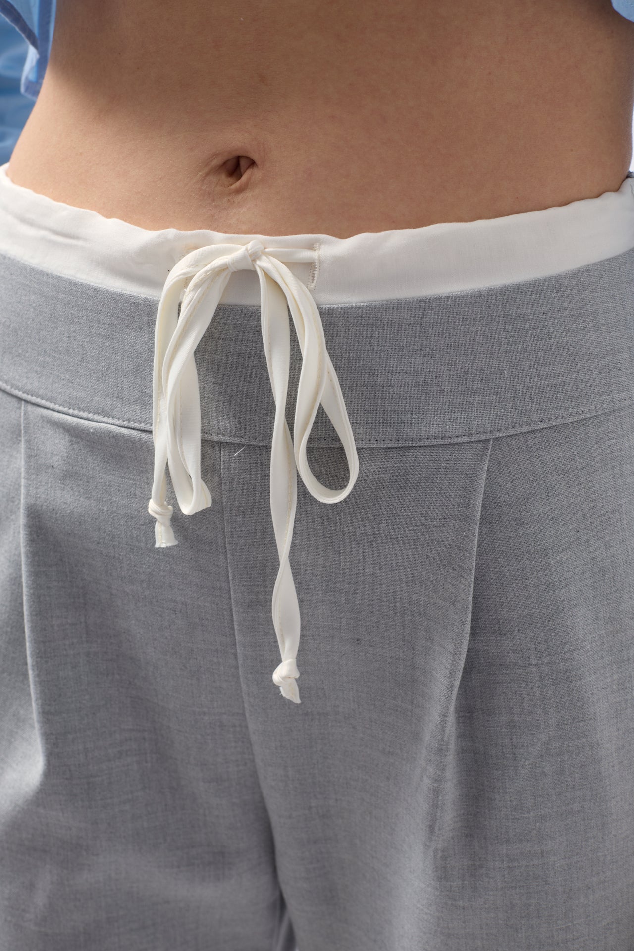 Boxer Detail Lace-Up Gray Pants