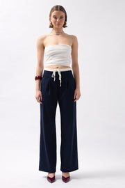 Boxer Detail Laced Navy Blue Trousers