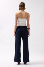 Boxer Detail Lace-Up Navy Pants