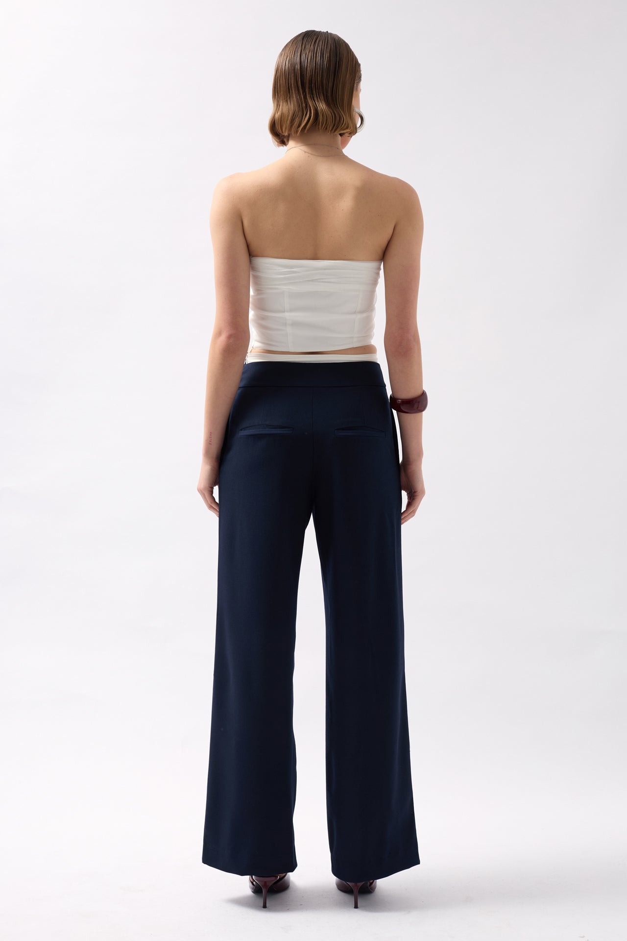Boxer Detail Lace-Up Navy Pants