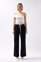 Boxer Detail Lace-Up Black Pants