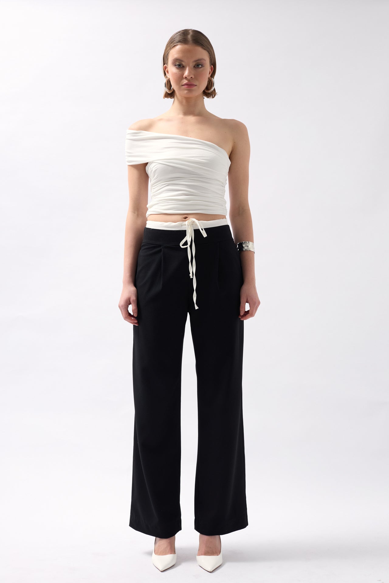 Boxer Detail Lace-Up Black Pants