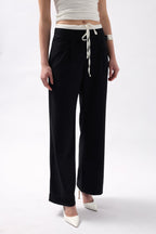 Boxer Detail Lace-Up Black Pants