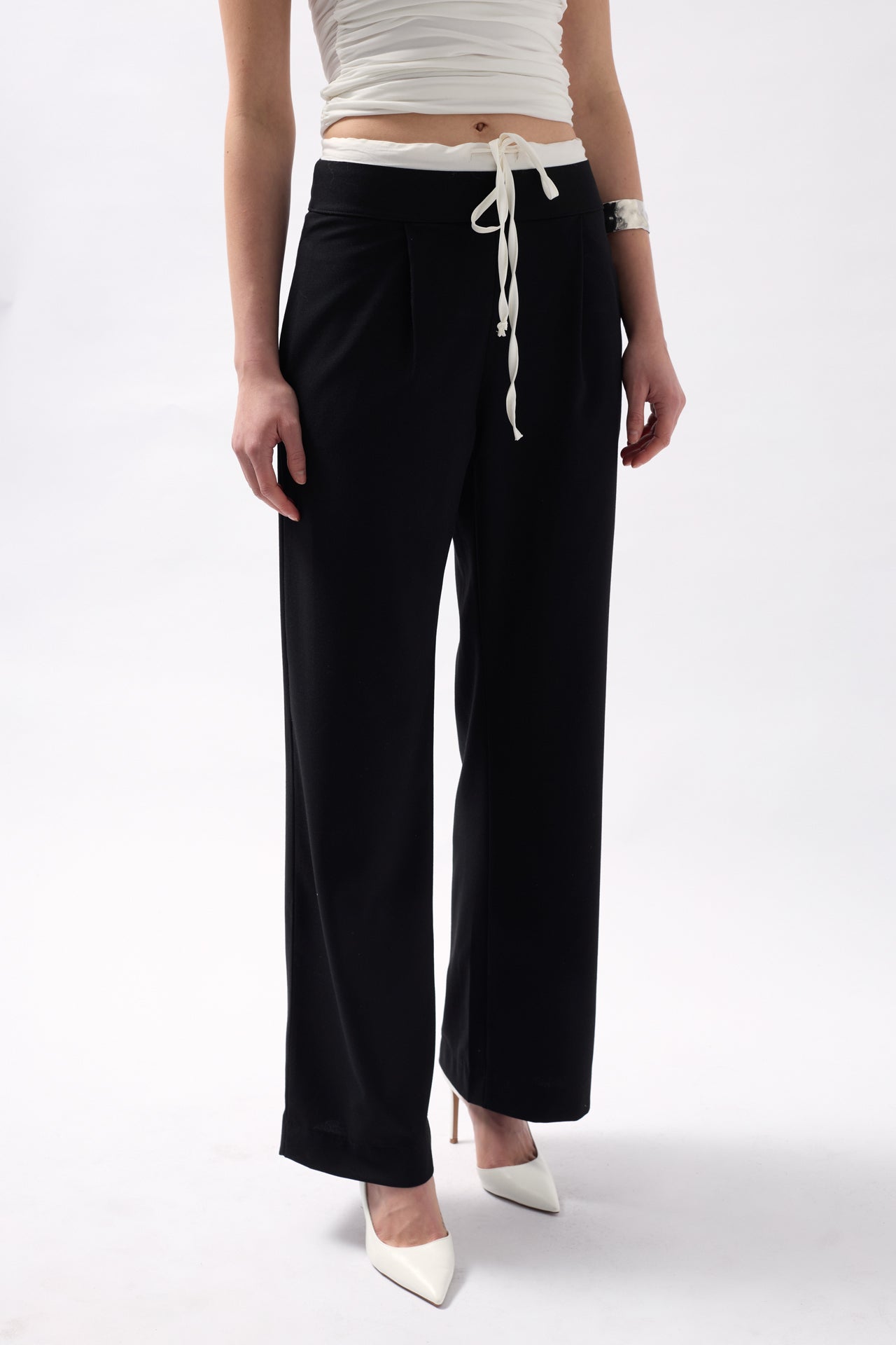 Boxer Detail Lace-Up Black Pants