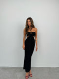 Neck Tieli Black Maxi Dress