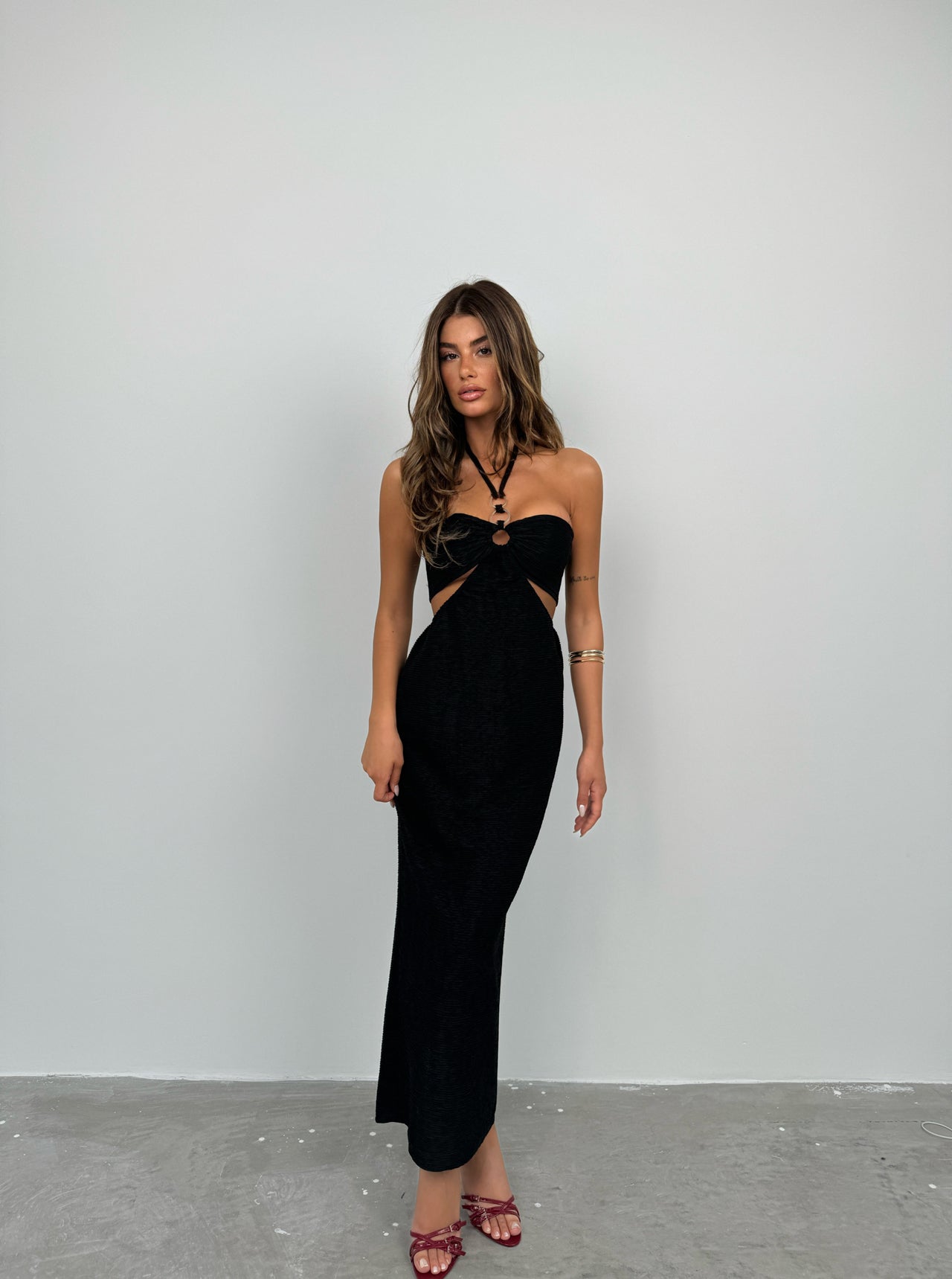 Neck Tieli Black Maxi Dress