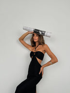 Neck Tieli Black Maxi Dress